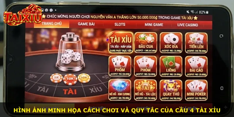 Hình ảnh minh họa cách chơi và quy tắc của cầu 4 Tài Xỉu